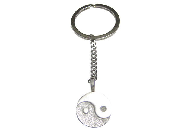 Silver Toned Circular Yin and Yang Symbol Pendant Keychain