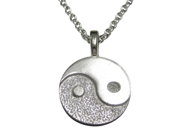 Silver Toned Circular Yin and Yang Symbol Pendant Necklace