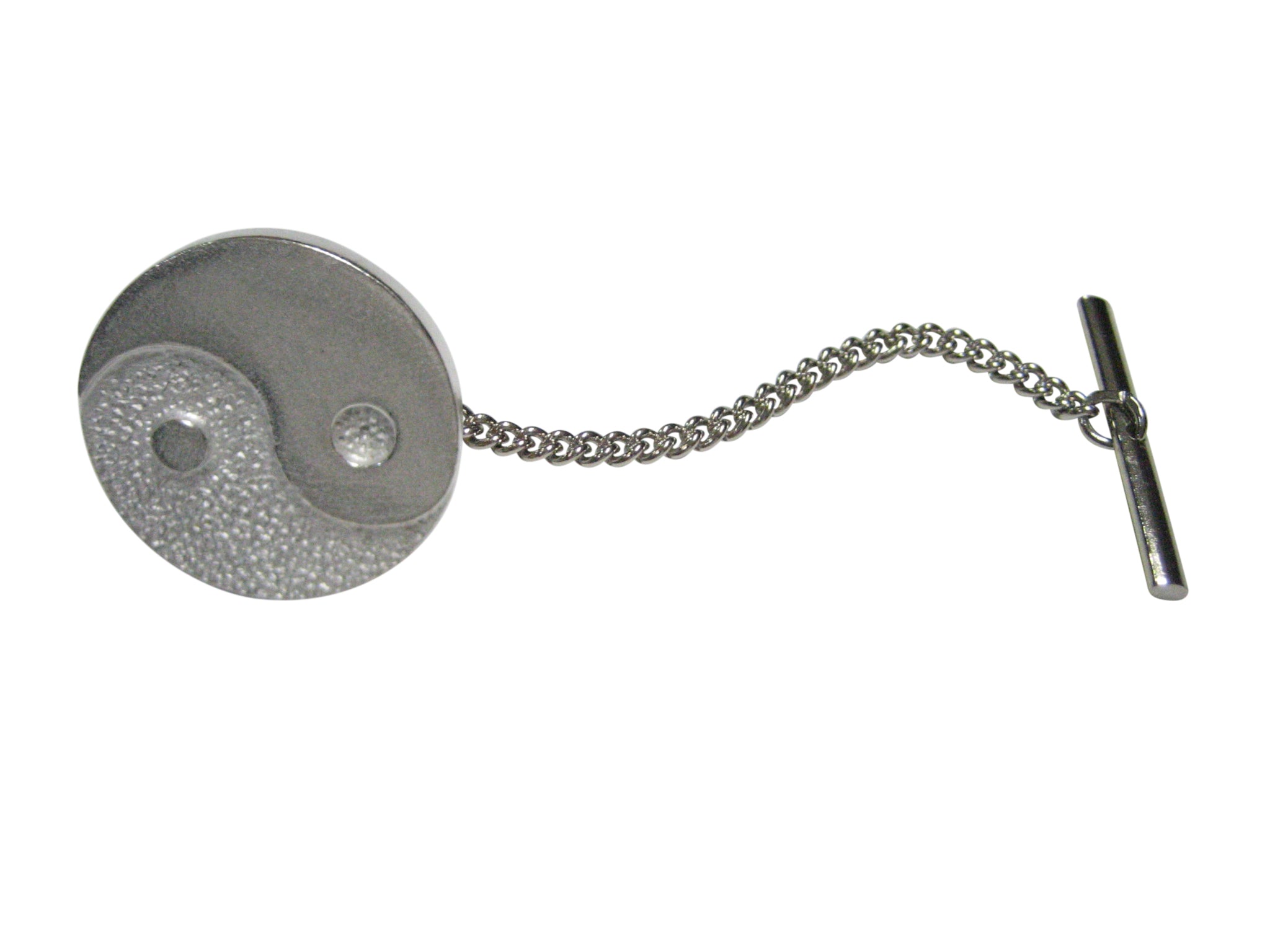 Silver Toned Circular Yin and Yang Symbol Tie Tack
