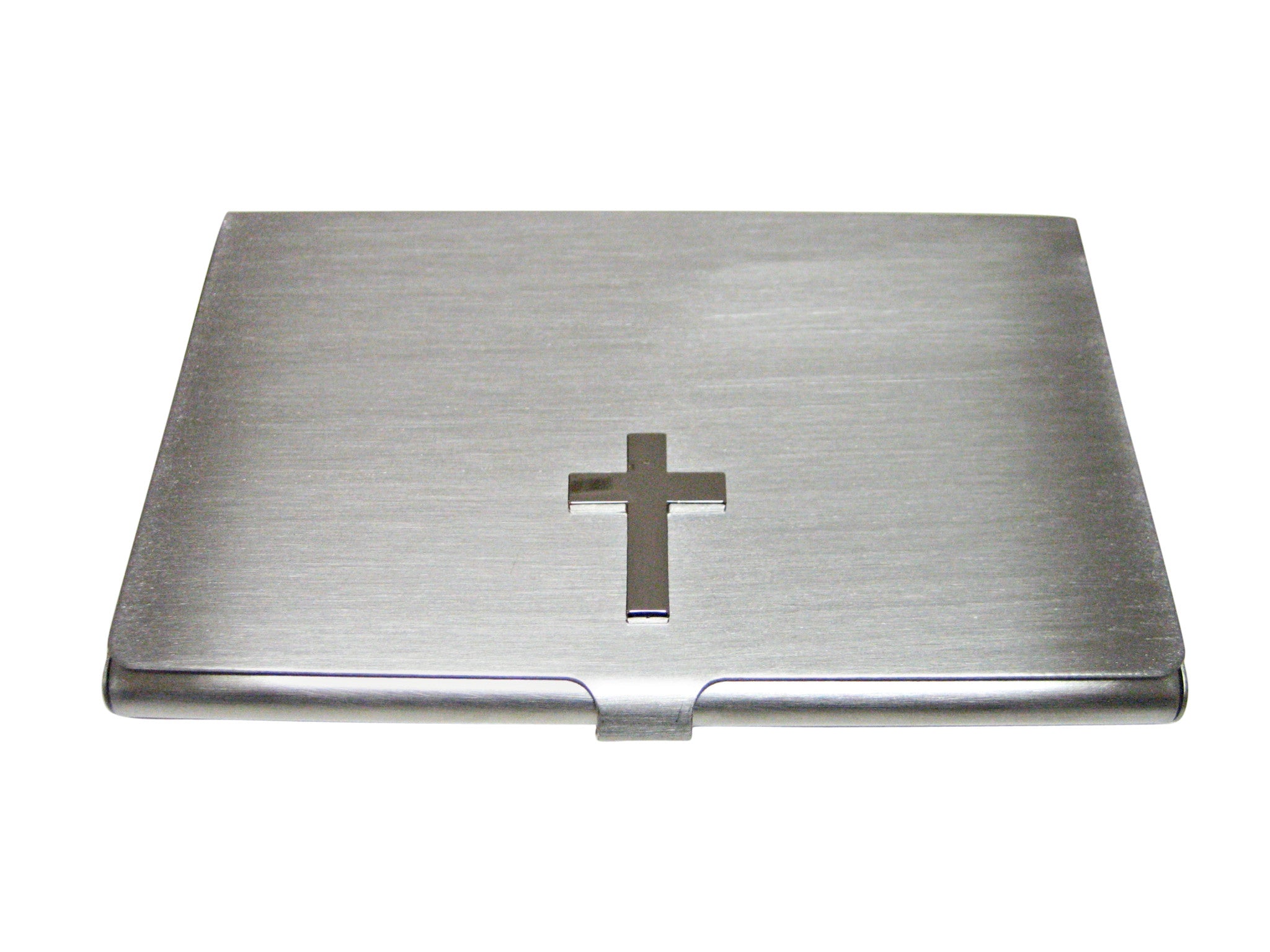 Silver Toned Classic Religious Cross Business Card Holder