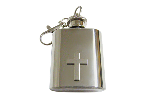 Silver Toned Classic Religious Cross 1 Oz. Stainless Steel Key Chain Flask