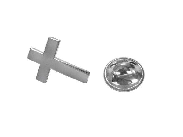 Silver Toned Religious Cross Lapel Pin