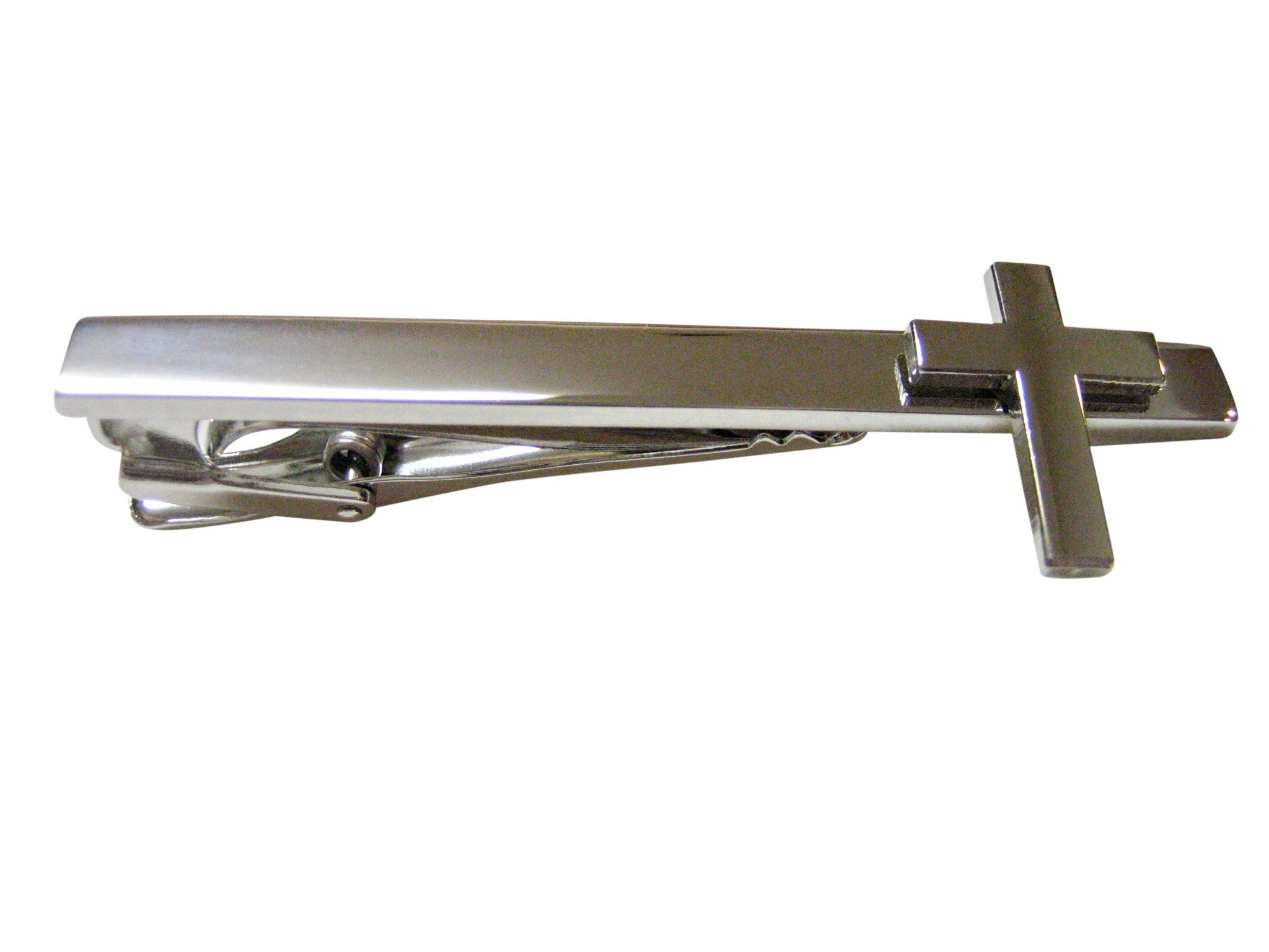 Silver Toned Classic Religious Cross Square Tie Clip