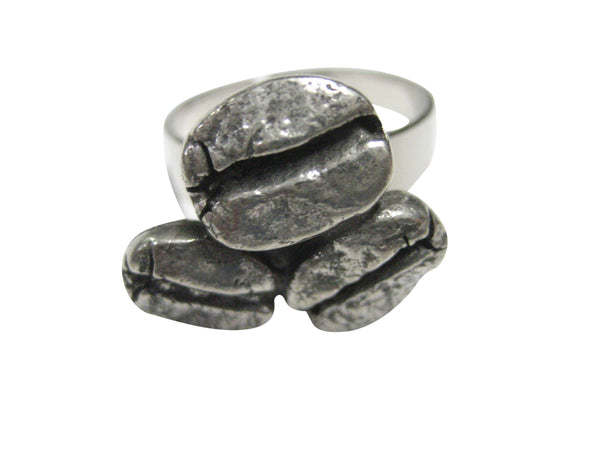 Silver Toned Coffee Beans Adjustable Size Fashion Ring