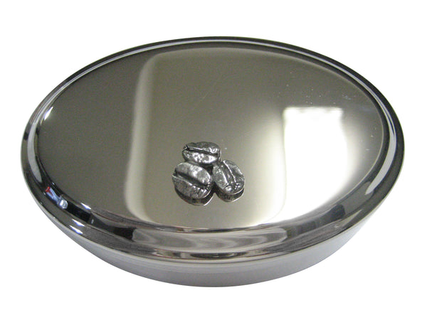 Silver Toned Coffee Beans Oval Trinket Jewelry Box