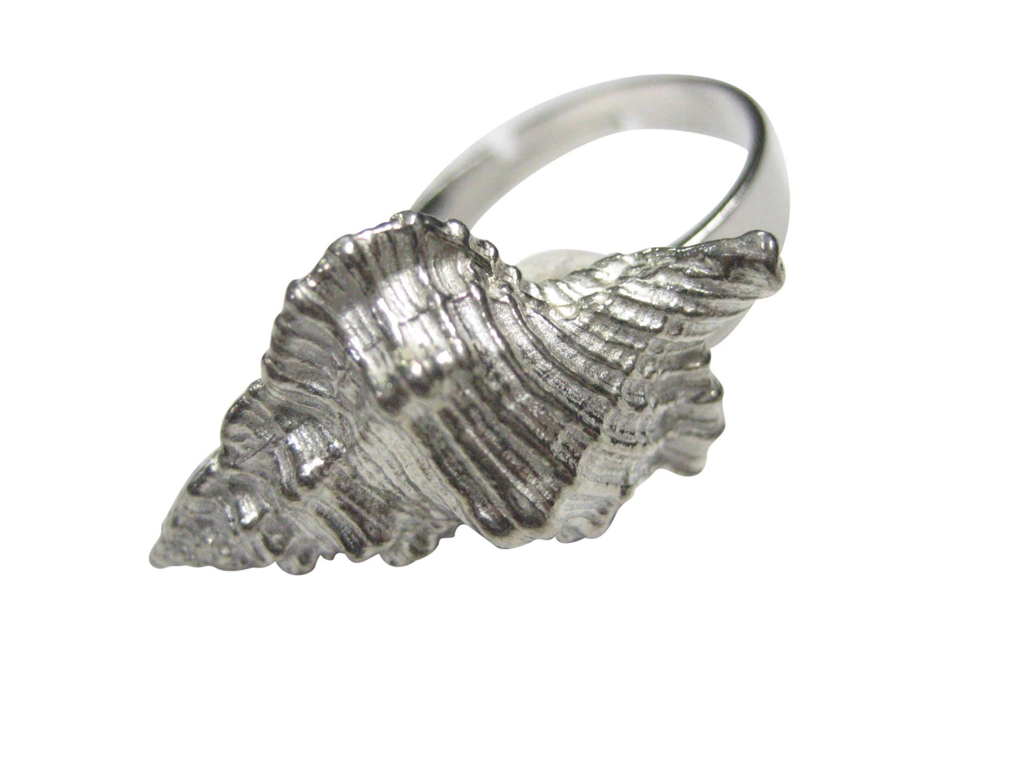Silver Toned Conch Shell Adjustable Size Fashion Ring
