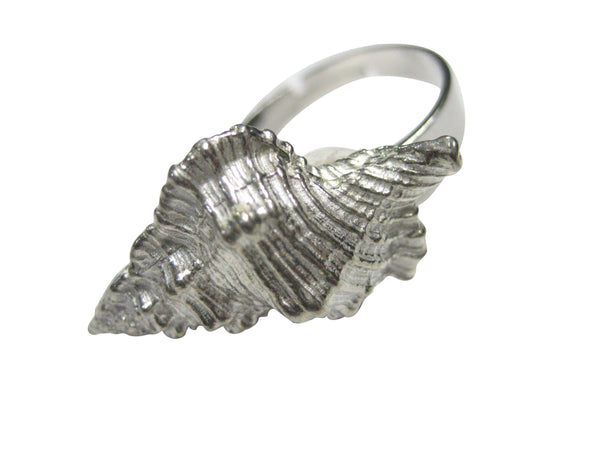 Silver Toned Conch Shell Adjustable Size Fashion Ring