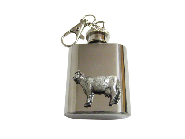 Silver Toned Cow 1 Oz. Stainless Steel Key Chain Flask