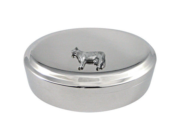 Silver Toned Cow Pendant Oval Trinket Jewelry Box
