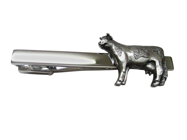 Silver Toned Cow Square Tie Clip