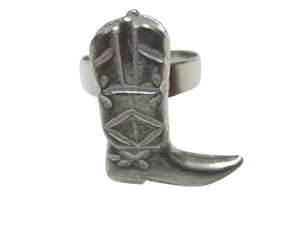 Silver Toned Cowboy Boot Adjustable Size Fashion Ring
