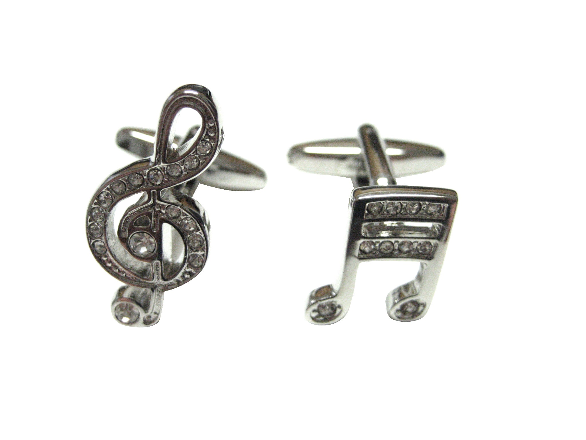 Silver Toned Crystalled Different Musical Notes Cufflinks
