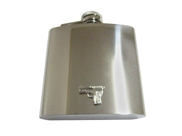Silver Toned Crystalled Gun 6oz Flask