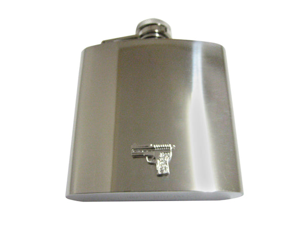 Silver Toned Crystalled Gun 6 Oz. Stainless Steel Flask
