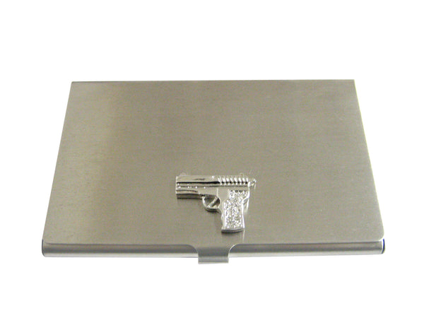 Silver Toned Crystalled Gun Business Card Holder