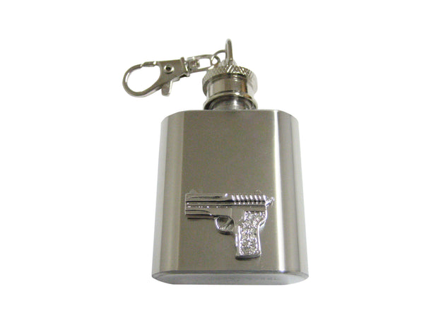 Silver Toned Crystalled Gun Keychain Flask