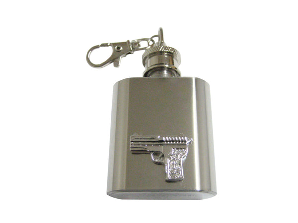Silver Toned Crystalled Gun 1 Oz. Stainless Steel Key Chain Flask