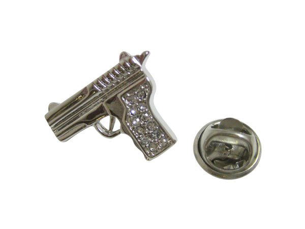 Silver Toned Crystalled Gun Lapel Pin