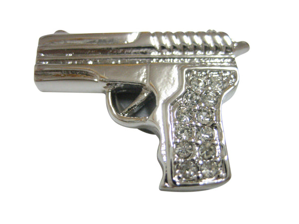Silver Toned Crystalled Gun Magnet