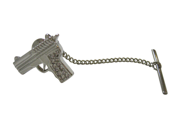 Silver Toned Crystalled Gun Tie Tack