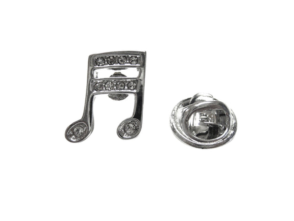 Silver Toned Crystalled Musical Note Lapel Pin