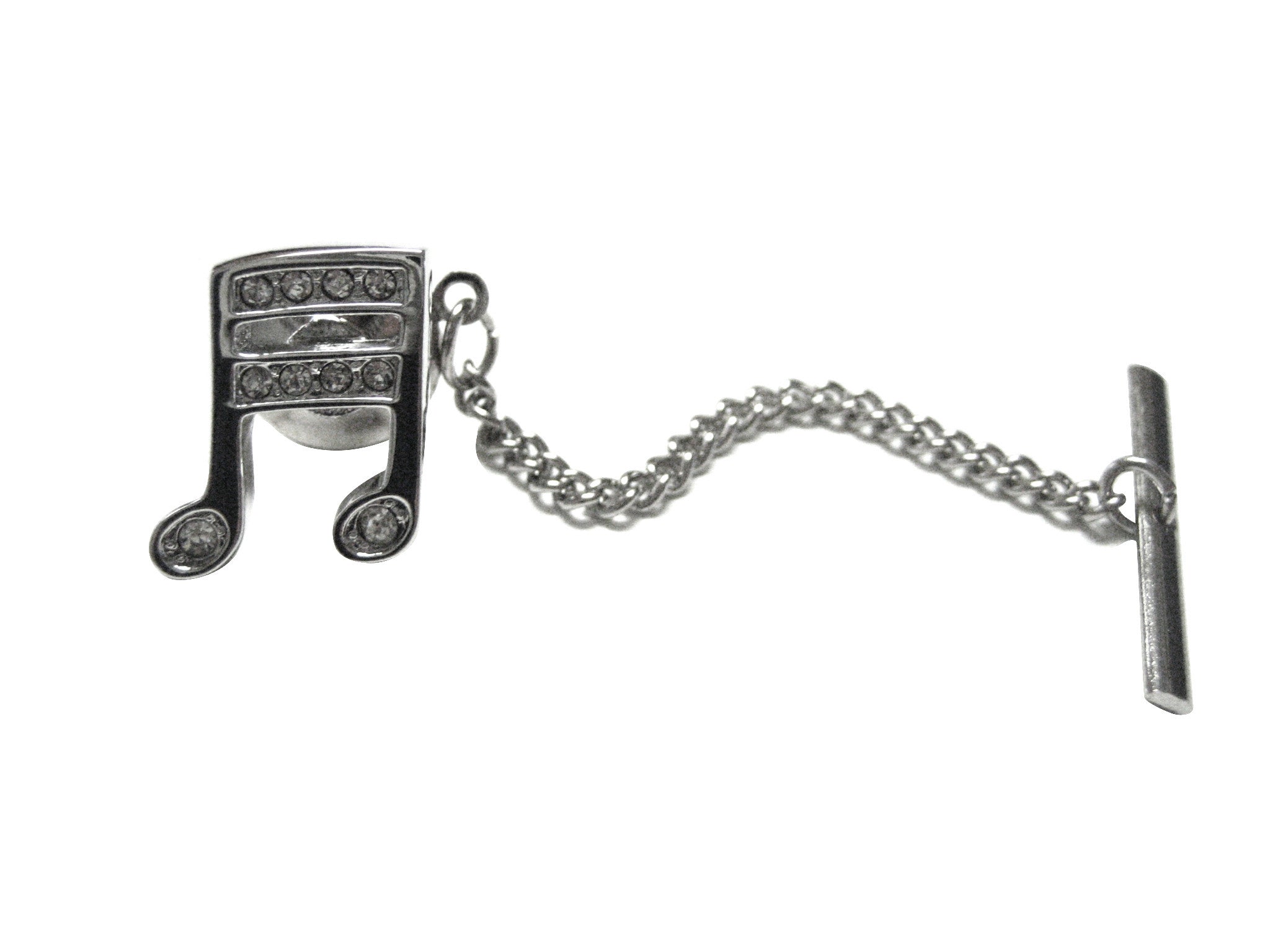 Silver Toned Crystalled Musical Note Tie Tack