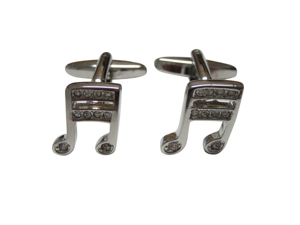 Silver Toned Crystalled Musical Note Cufflinks