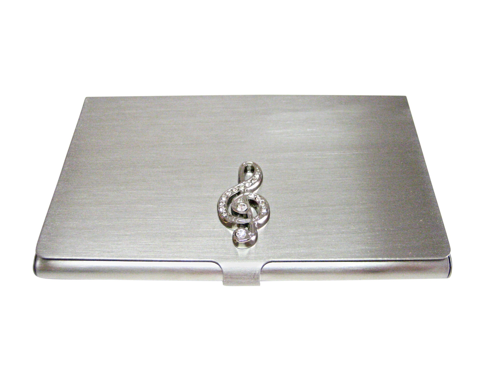 Silver Toned Crystalled Treble Musical Note Business Card Holder