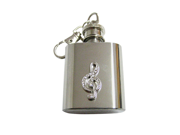 Silver Toned Crystalled Treble Musical Note 1 Oz. Stainless Steel Key Chain Flask