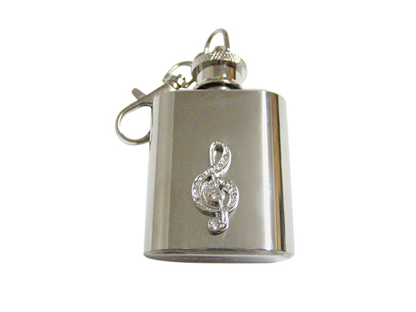 Silver Toned Crystalled Treble Musical Note Keychain Flask