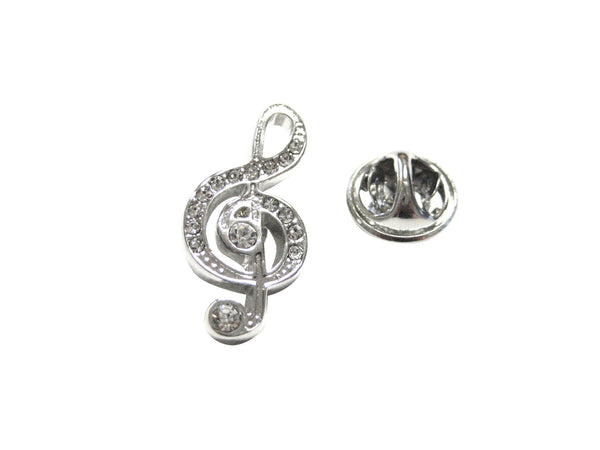 Silver Toned Crystalled Treble Musical Note Lapel Pin