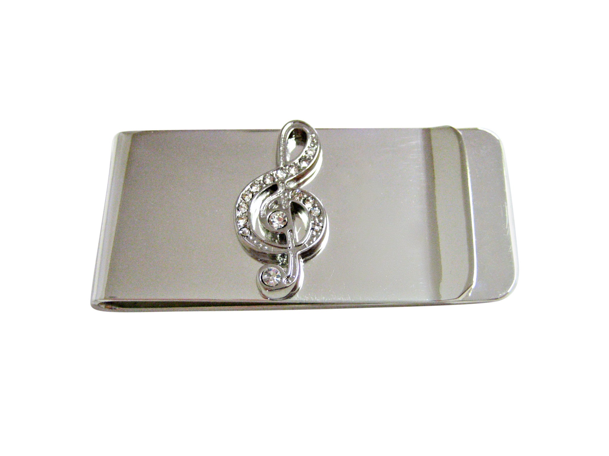 Silver Toned Crystalled Treble Musical Note Money Clip