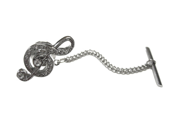 Silver Toned Crystalled Treble Musical Note Tie Tack