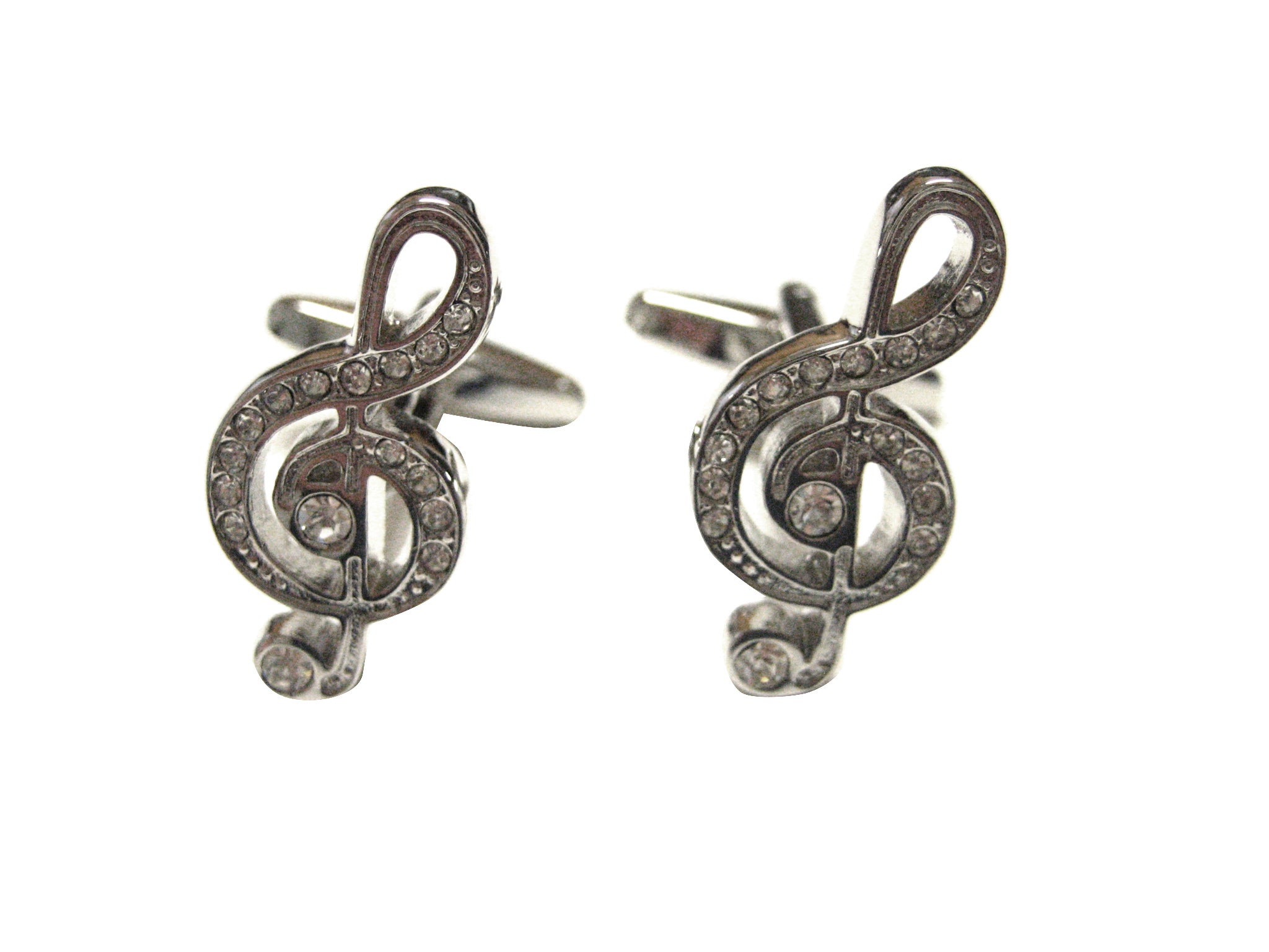 Silver Toned Crystalled Treble Musical Notes Cufflinks