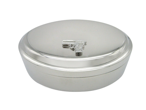 Silver Toned Crystallized Gun Pendant Oval Trinket Jewelry Box