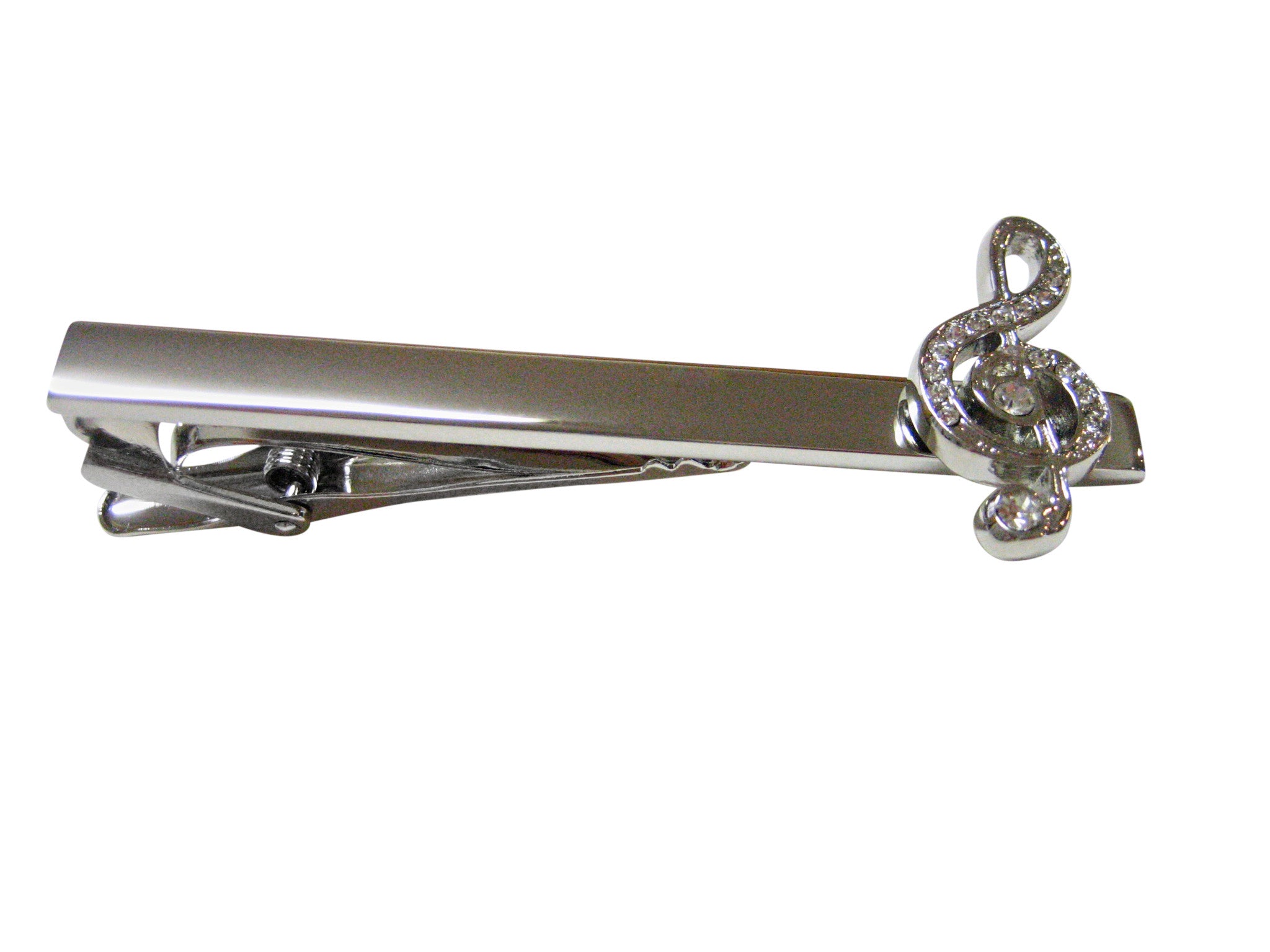 Silver Toned Crystallized Treble Musical Note Square Tie Clip