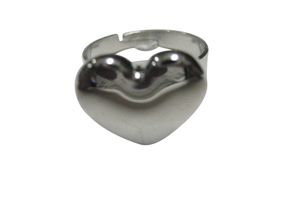 Silver Toned Curved Heart Adjustable Size Fashion Ring