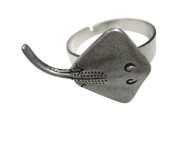 Silver Toned Cute Sting Ray Adjustable Size Fashion Ring