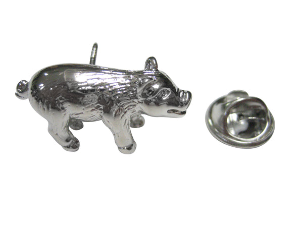 Silver Toned Cute Textured Boar Hog Pig Lapel Pin