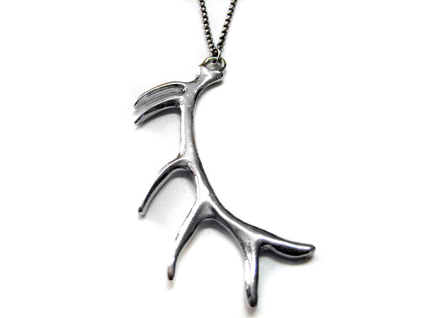Silver Toned Deer Antler Pendant Necklace
