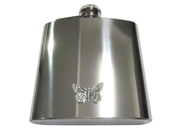 Silver Toned Detailed Butterfly Bug Insect 6oz Flask