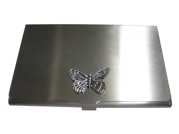 Silver Toned Detailed Butterfly Bug Insect Business Card Holder