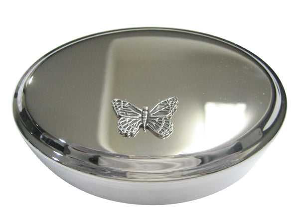 Silver Toned Detailed Butterfly Bug Insect Oval Trinket Jewelry Box