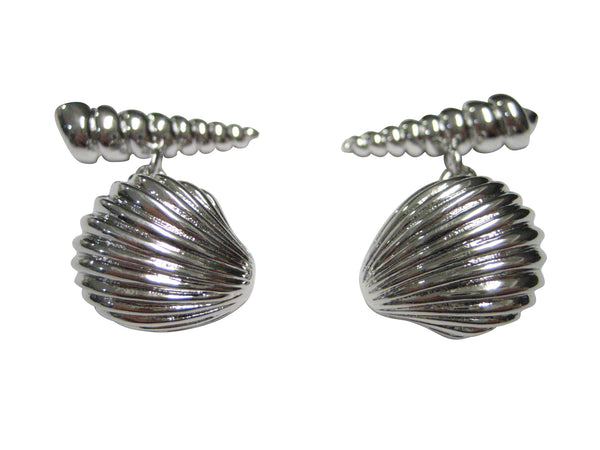 Silver Toned Detailed Chained Shells Cufflinks