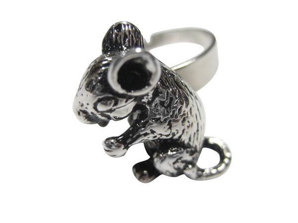 Silver Toned Detailed Chinchilla Adjustable Size Fashion Ring