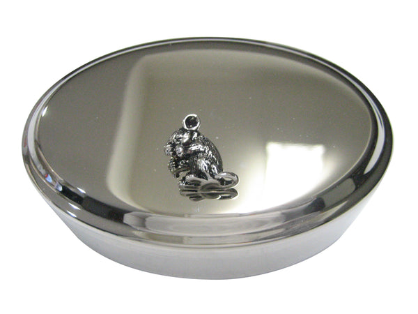 Silver Toned Detailed Chinchilla Oval Trinket Jewelry Box