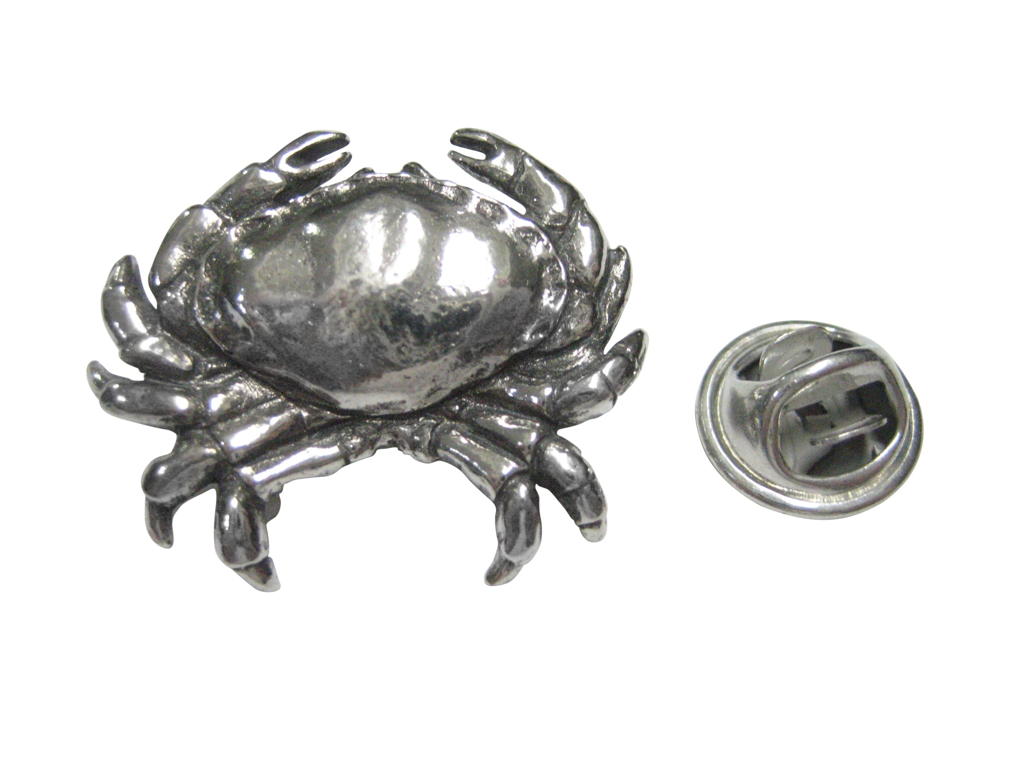 Silver Toned Detailed Crab Lapel Pin