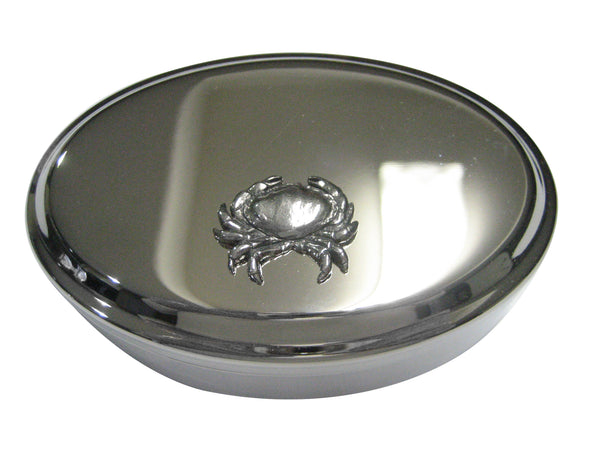 Silver Toned Detailed Crab Oval Trinket Jewelry Box