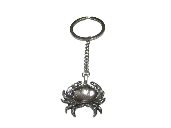 Silver Toned Detailed Crab Pendant Keychain