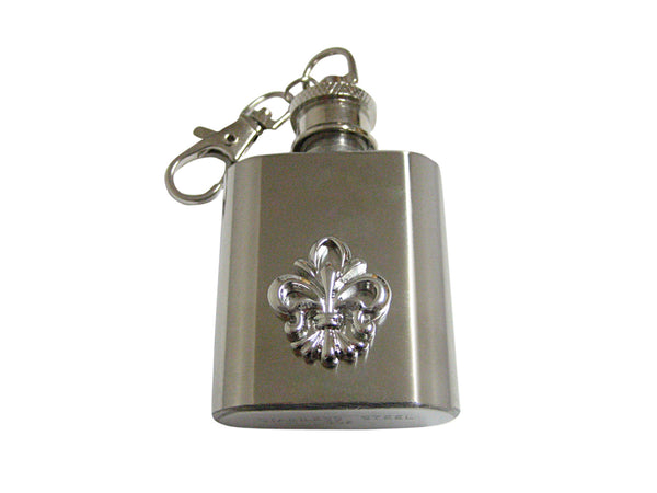 Silver Toned Detailed Fleur de Lys 1 Oz. Stainless Steel Key Chain Flask